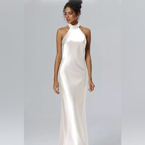 Elegant Ivory Satin Halter Dress- never worn